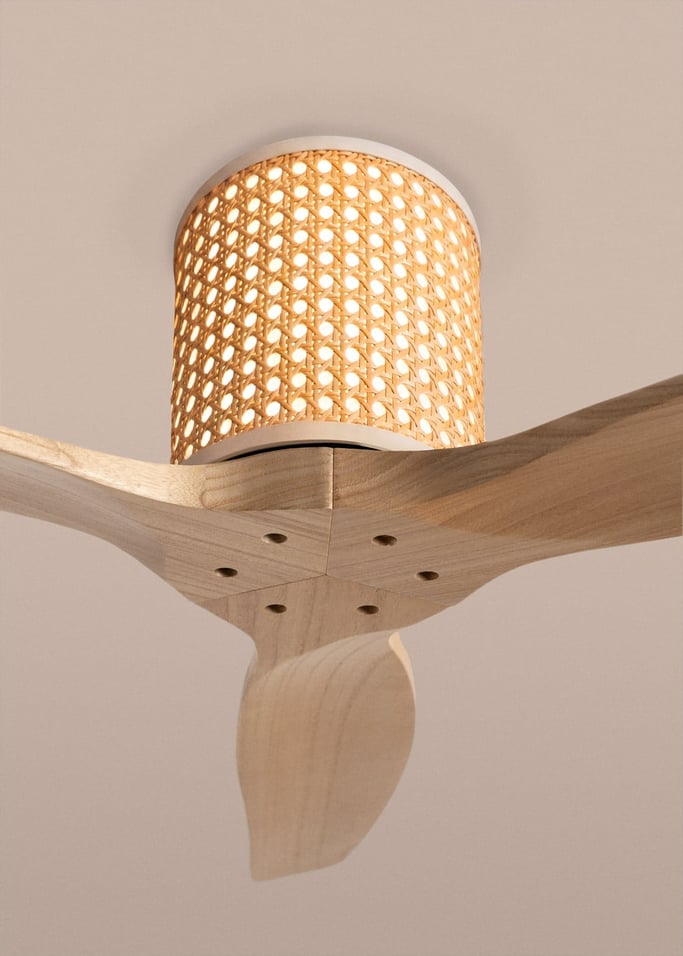 WIND CALM CUSTOM RATTAN - Ventilador de techo 40W silencioso Ø132 cm con luz LED en cuerpo y lámpara, Immagine di galleria 4