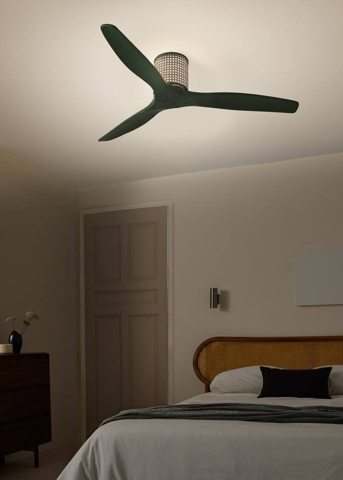 WIND CALM CUSTOM RATTAN - Ventilador de techo 40W silencioso Ø132 cm con luz LED en cuerpo y lámpara, Immagine di galleria 2
