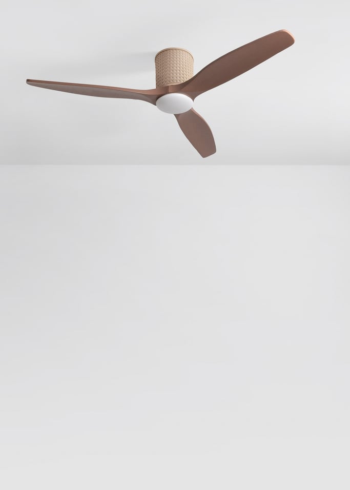 WIND CALM CUSTOM RATTAN - Ventilador de techo 40W silencioso Ø132 cm con luz LED en cuerpo y lámpara, Immagine di galleria 3