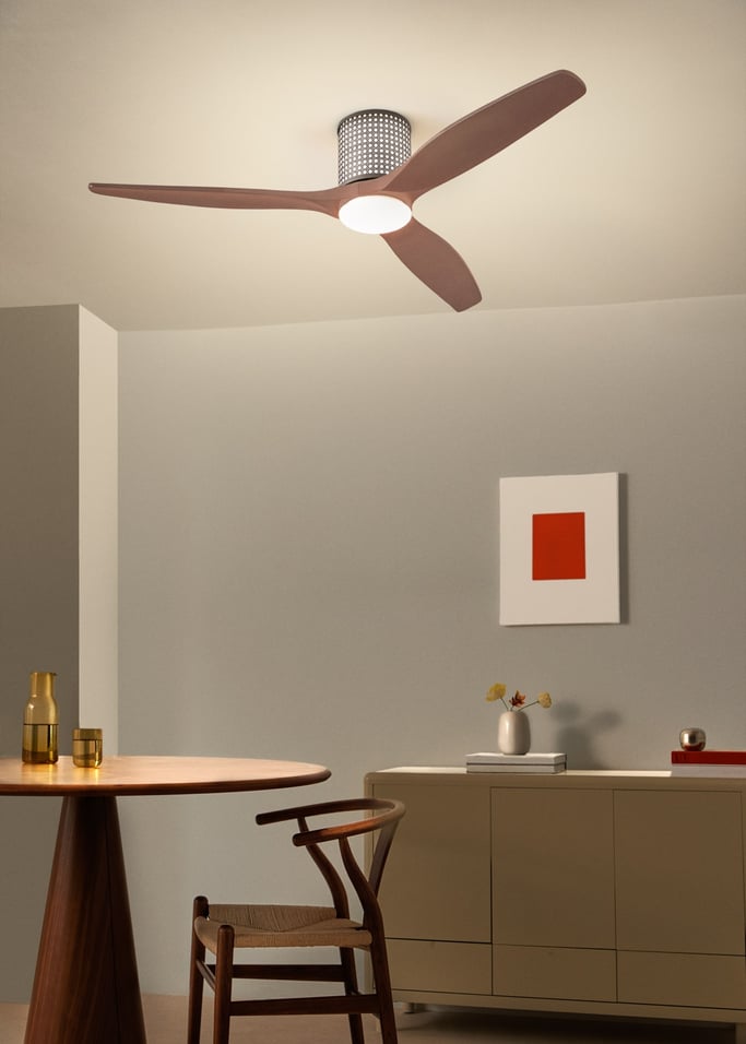 WIND CALM CUSTOM RATTAN - Ventilador de techo 40W silencioso Ø132 cm con luz LED en cuerpo y lámpara, Immagine di galleria 1