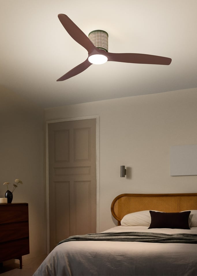 WIND CALM CUSTOM RATTAN - Ventilador de techo 40W silencioso Ø132 cm con luz LED en cuerpo y lámpara, Immagine di galleria 1
