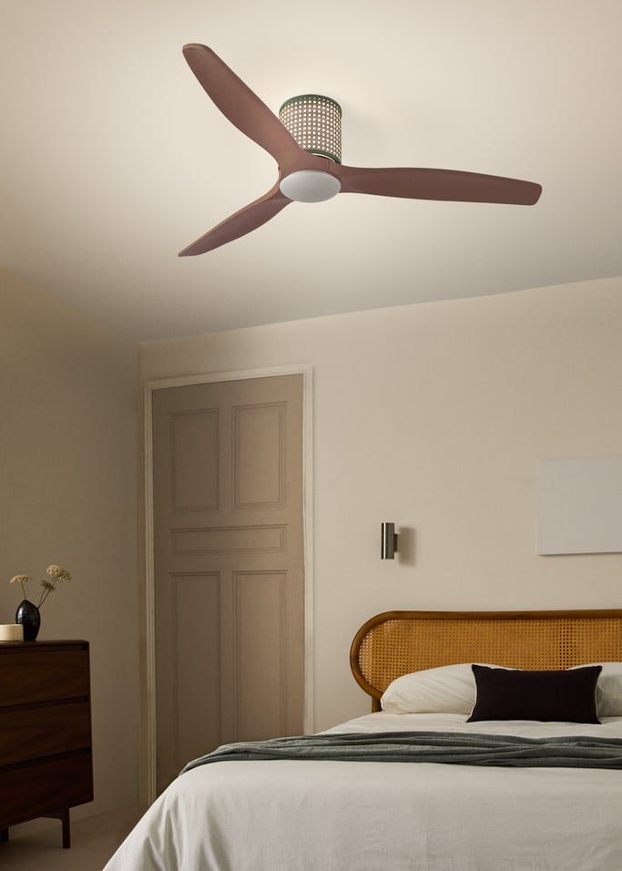 WIND CALM CUSTOM RATTAN - Ventilador de techo 40W silencioso Ø132 cm con luz LED en cuerpo y lámpara, Immagine di galleria 2
