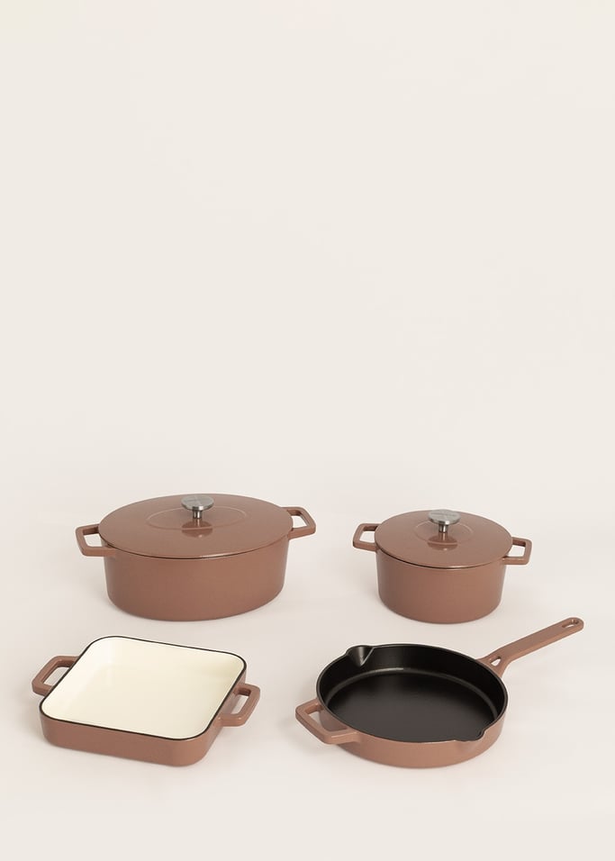Batteria da cucina in ghisa smaltata con 2 cocotte IRON POT, padella IRON PAN e teglia IRON ROASTER, Immagine di galleria 1