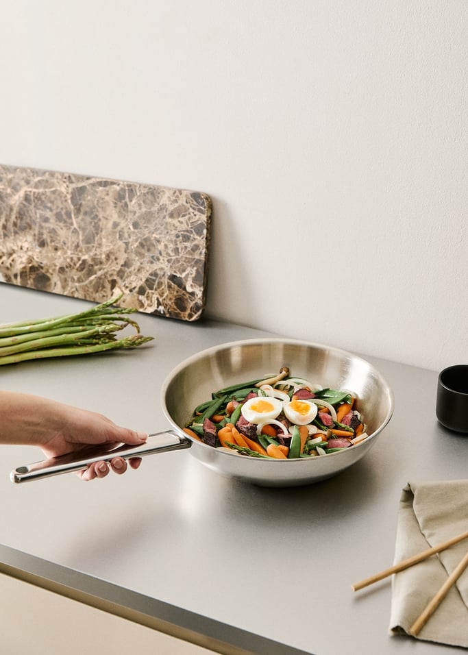STEEL WOK - Wok in acciaio inox a triplo strato con coperchio, Immagine di galleria 2
