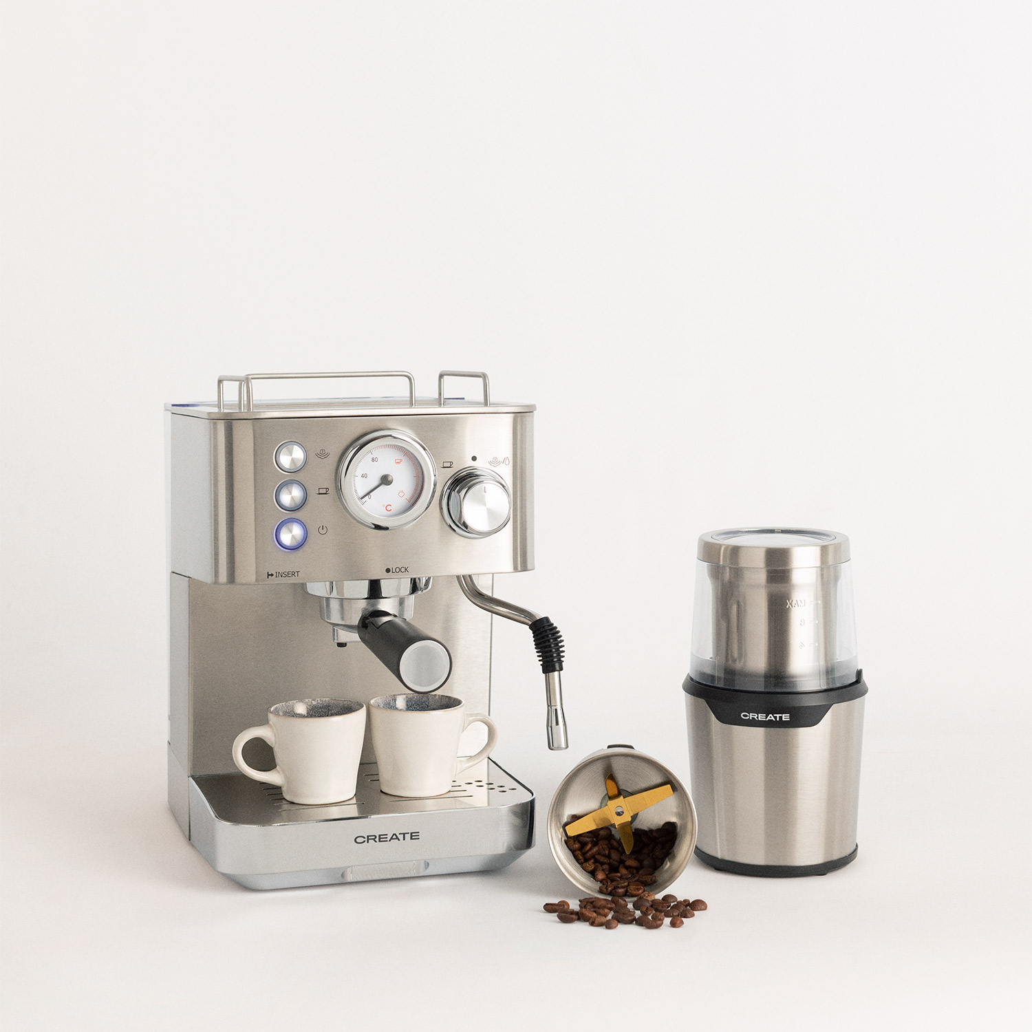 Inloggegevens inrichting rammelaar Pack - THERA CLASSIC Halfautomatische Express Koffiezetapparaat + MILL PRO  Koffie- en Kruidenmolen - Create
