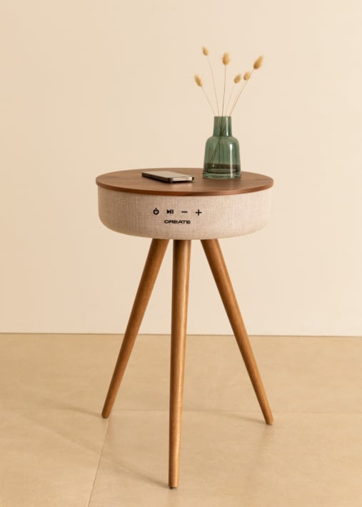 SPEAKER TABLE 360 - Luidsprekertafel met 360º omnidirectioneel geluid, bluetooth en draadloos opladen