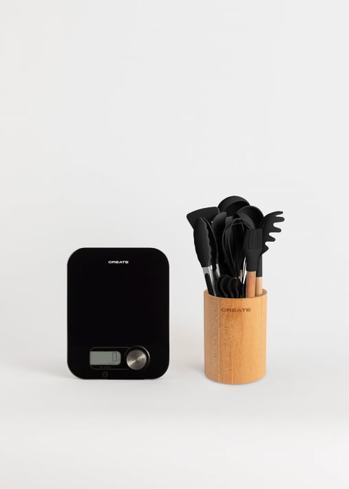 Pack KEUKENGEREI SET + BALANCE FOOD ECO Keukenweegschaal