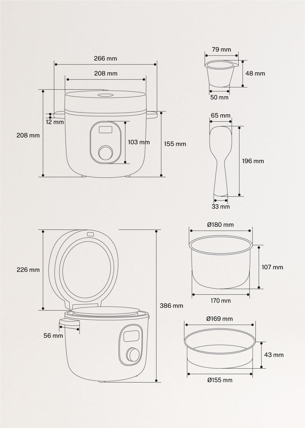 RICE COOKER STUDIO - Multifunctionele elektrische rijstkoker met stoommandje, medidas foto vertical