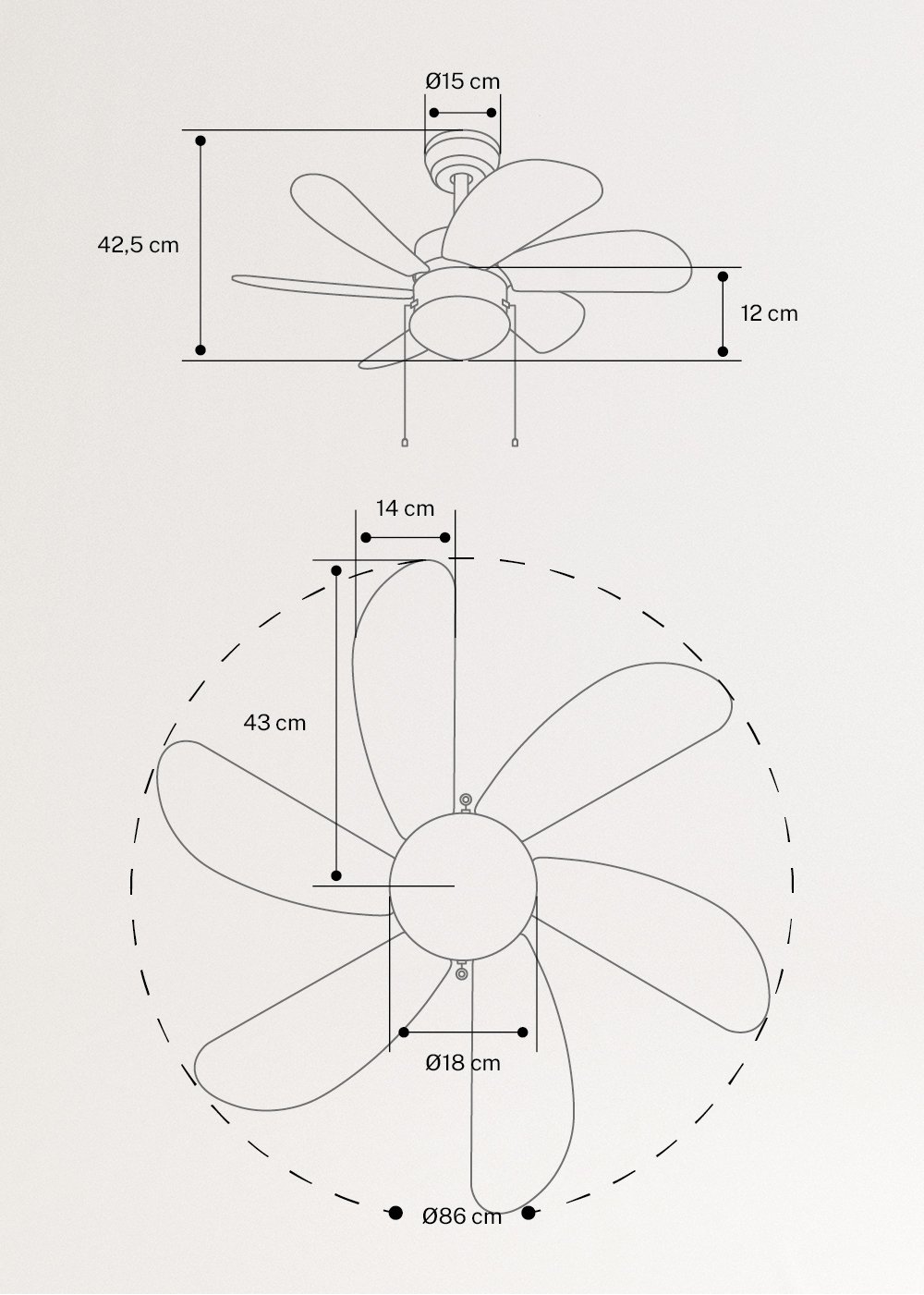 WINDLIGHT EASY - Plafondventilator 53W Silent Ø86 cm, medidas foto vertical