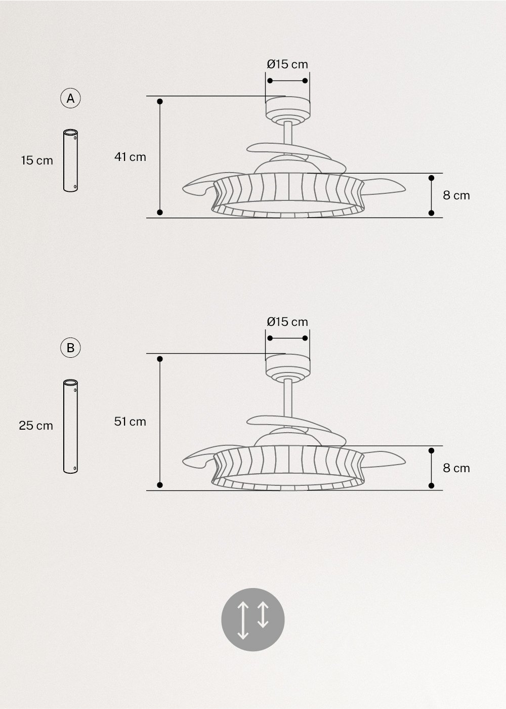 WIND CLEAR RATTAN - Plafondventilator 40W stil Ø108cm intrekbare messen met ledlicht van 36W, medidas foto vertical