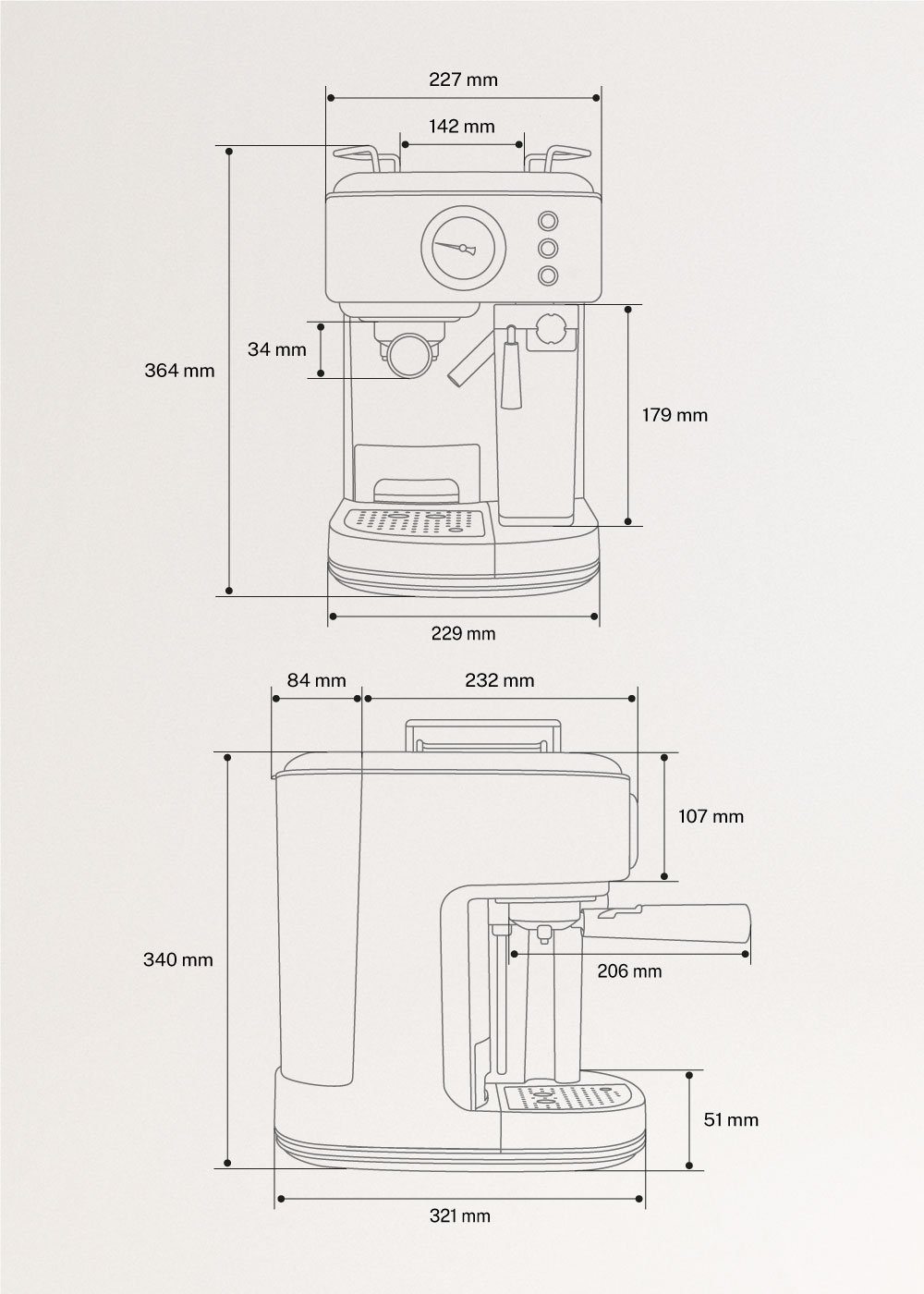 THERA RETRO PRO - 20bar halfautomatische espressomachine, medidas foto vertical