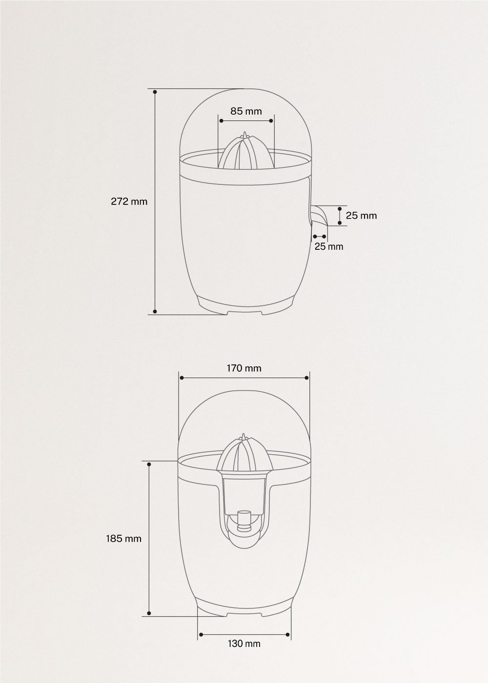 JUICER RETRO - Elektrische Citruspers 90W, medidas foto vertical