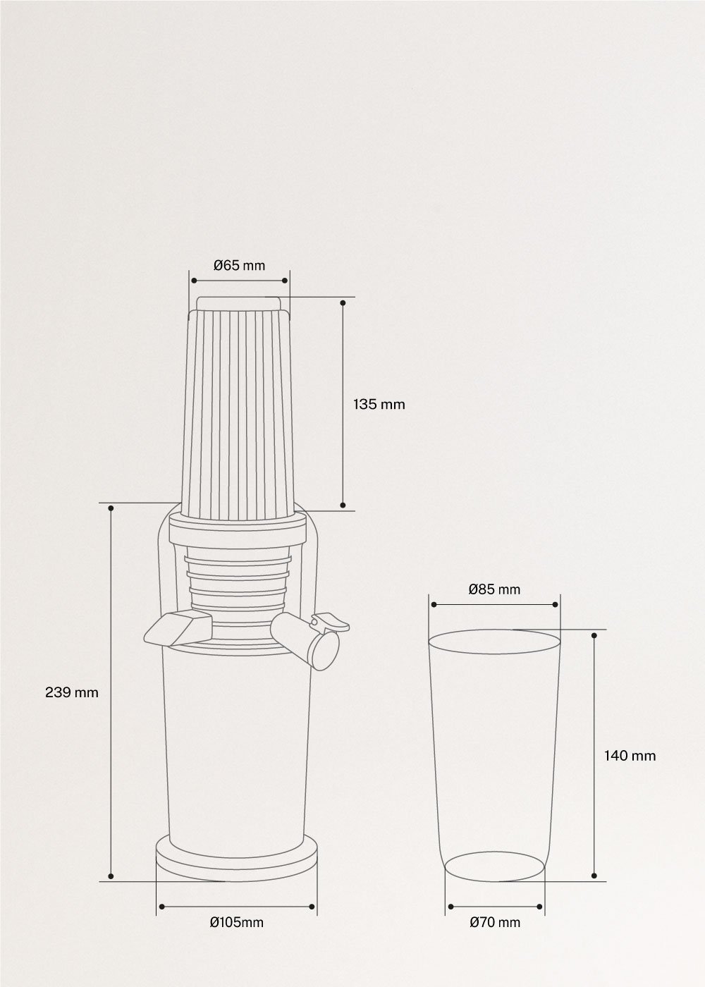JUICER SLOW MINI - Blender met langzame extractie 150W, medidas foto vertical