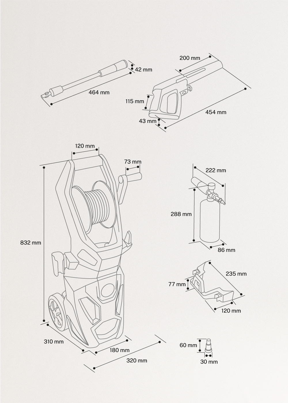 JET WASHER - 2200W hogedrukreiniger, medidas foto vertical