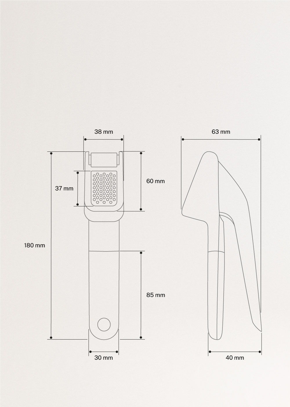 KITCHENWARE STUDIO - Knoflookpers, medidas foto vertical