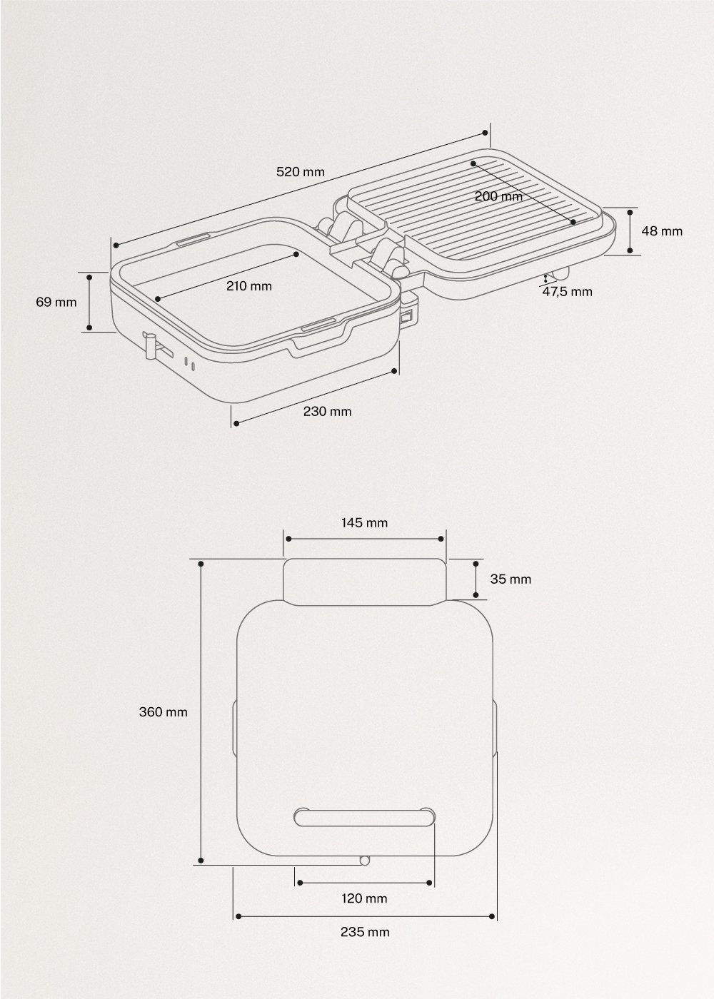 STONE STUDIO PRO - Multifunctionele grill met 180º opening, medidas foto vertical