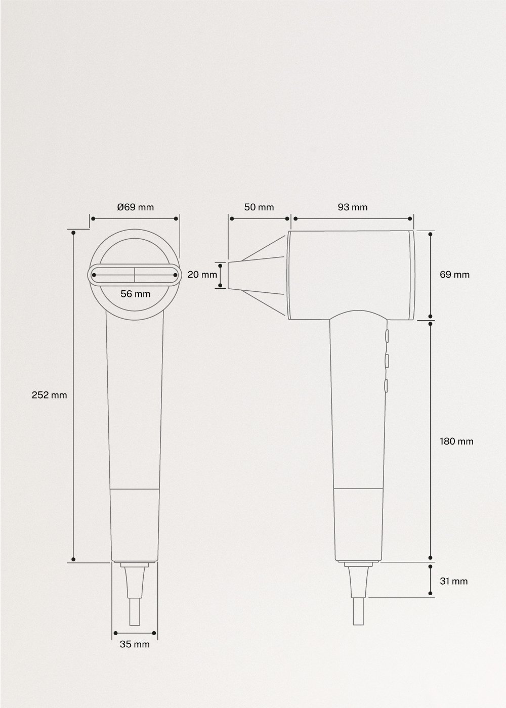 ION STYLER - Ionische haardroger 1800W, medidas foto vertical