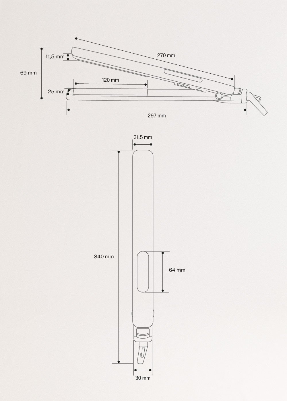 CERAMIC STYLER SLIM - Haarstijl met keramische coating, medidas foto vertical