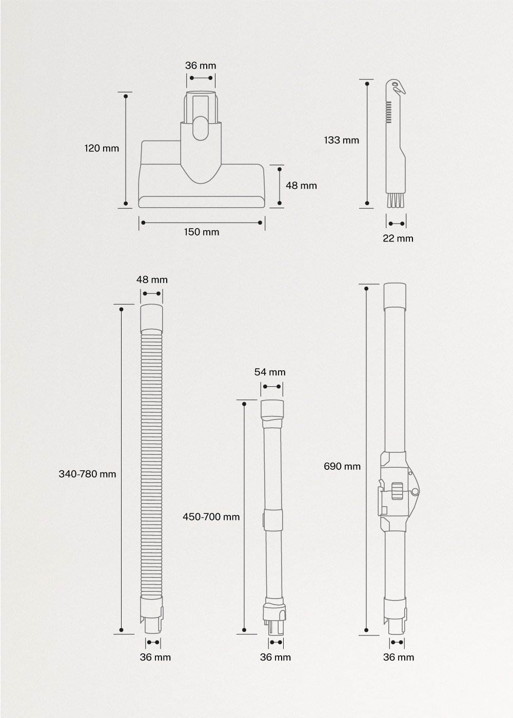 CYCLONE FORCE Tools - Accessoireset voor stofzuiger CYCLONE FORCE, medidas foto vertical