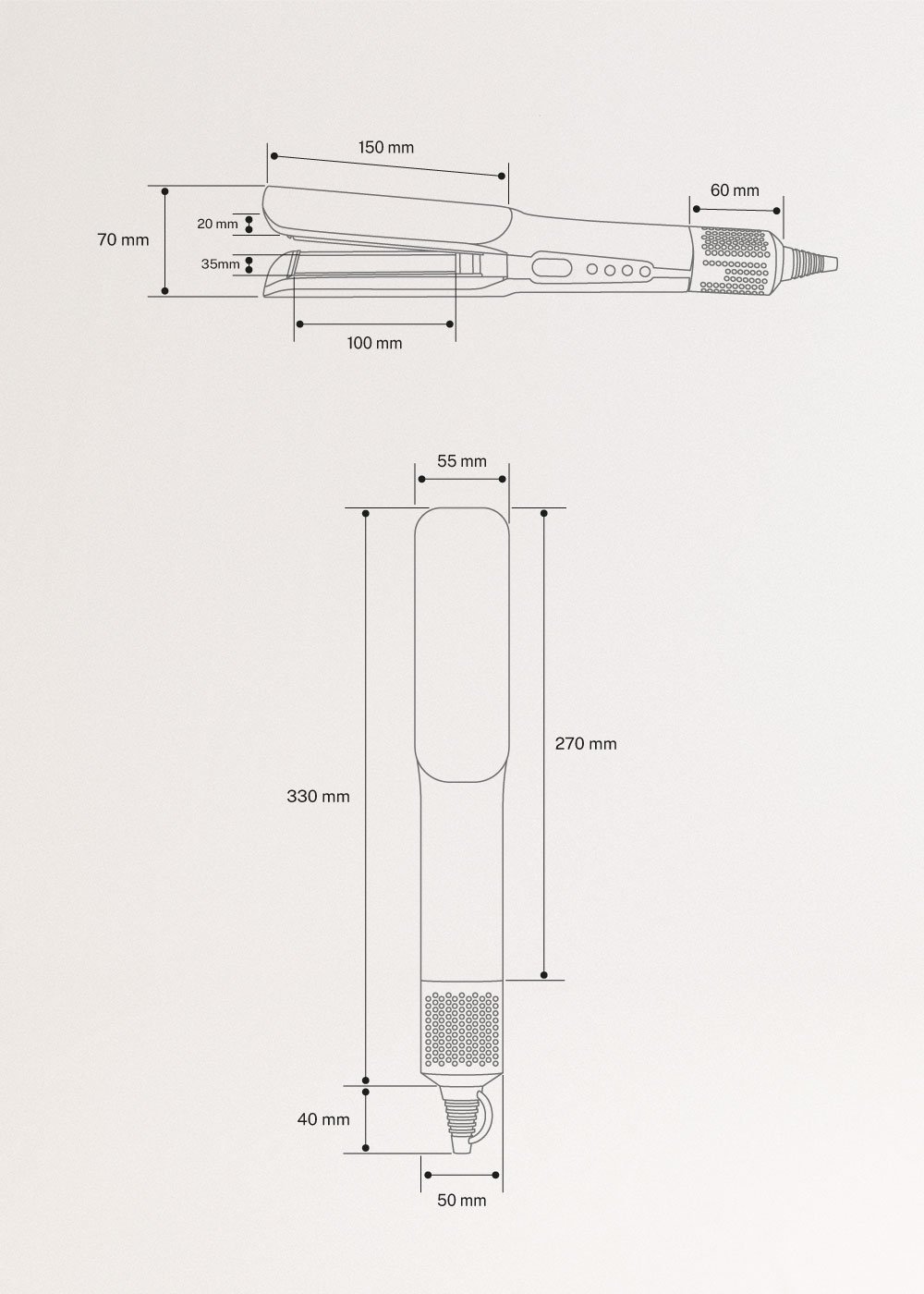 CERAMIC AIR STYLER DUAL - 2-in-1 ionische stijltang en föhn voor nat of droog haar met keramische coating, medidas foto vertical