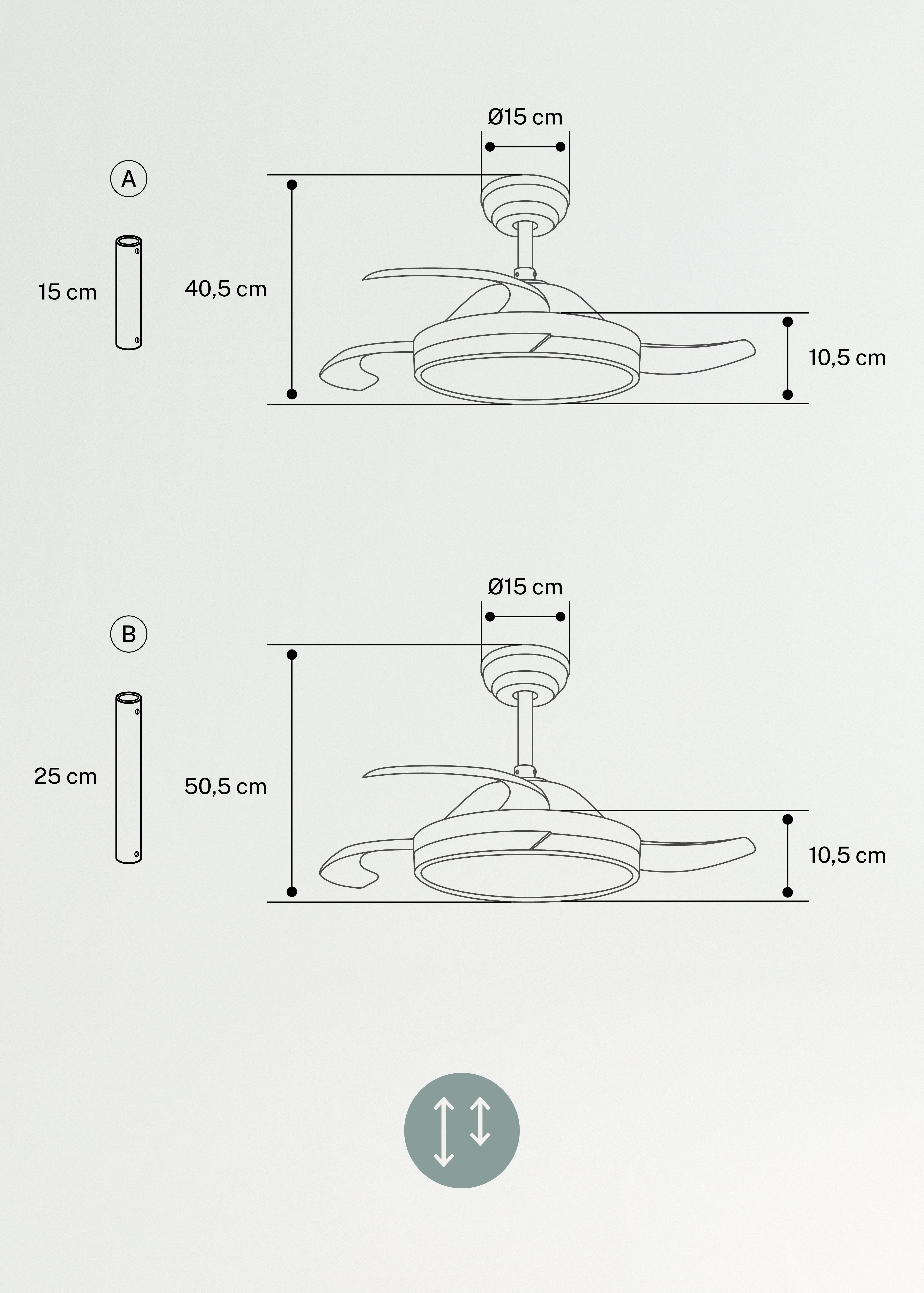 WIND CLEAR - Plafondventilator 40W stille intrekbare bladen met LED verlichting diverse maten
, medidas foto vertical
