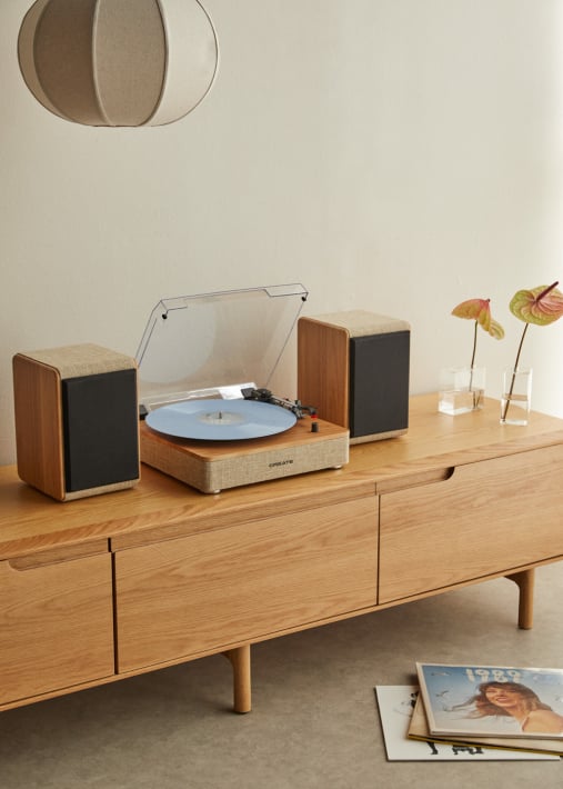 RECORD PLAYER PRO - Platenspeler met 2 externe luidsprekers, Bluetooth en RCA-uitgang