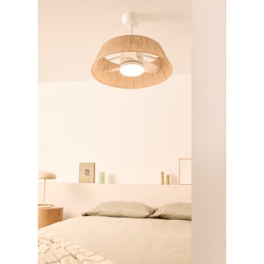 WIND LAMP NATURAL WOVEN - Stille Plafondventilator 25W Ø60cm Met LED-verlichting Met Lichtmet Afstandsbediening
