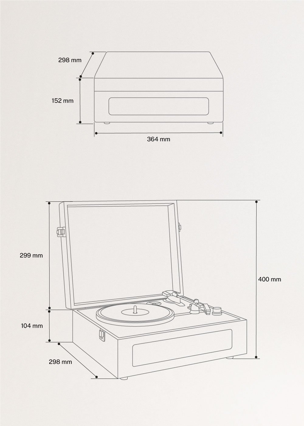 RECORD PLAYER RETRO - Platenspeler Retro met Bluetooth, USB, SD, MicroSD en MP3-recorder/speler, medidas foto vertical