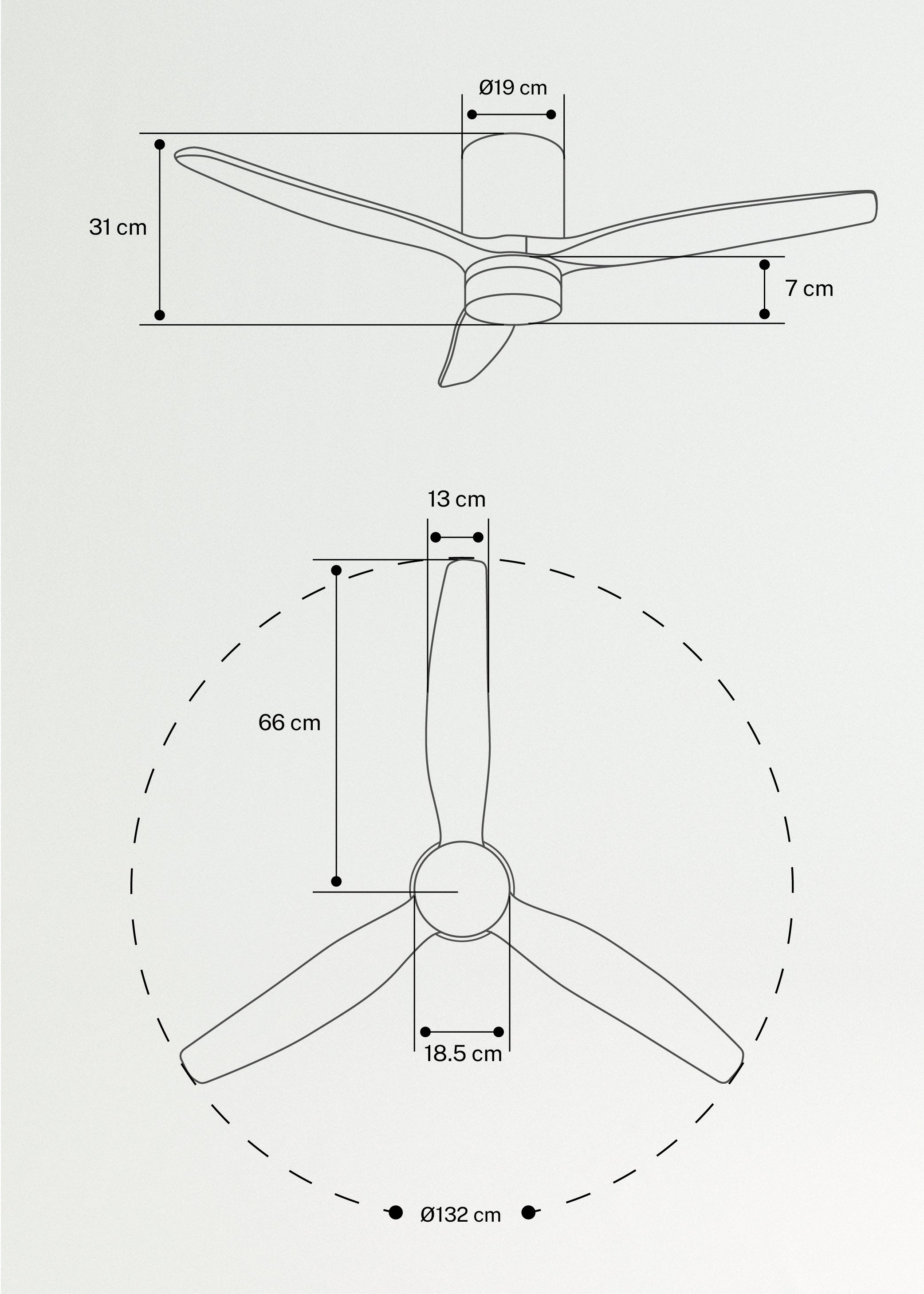 WIND CALM CONCRETE - Stille plafondventilator 40W Ø132cm 100% hout met aanpasbare gipsen behuizing, medidas foto vertical