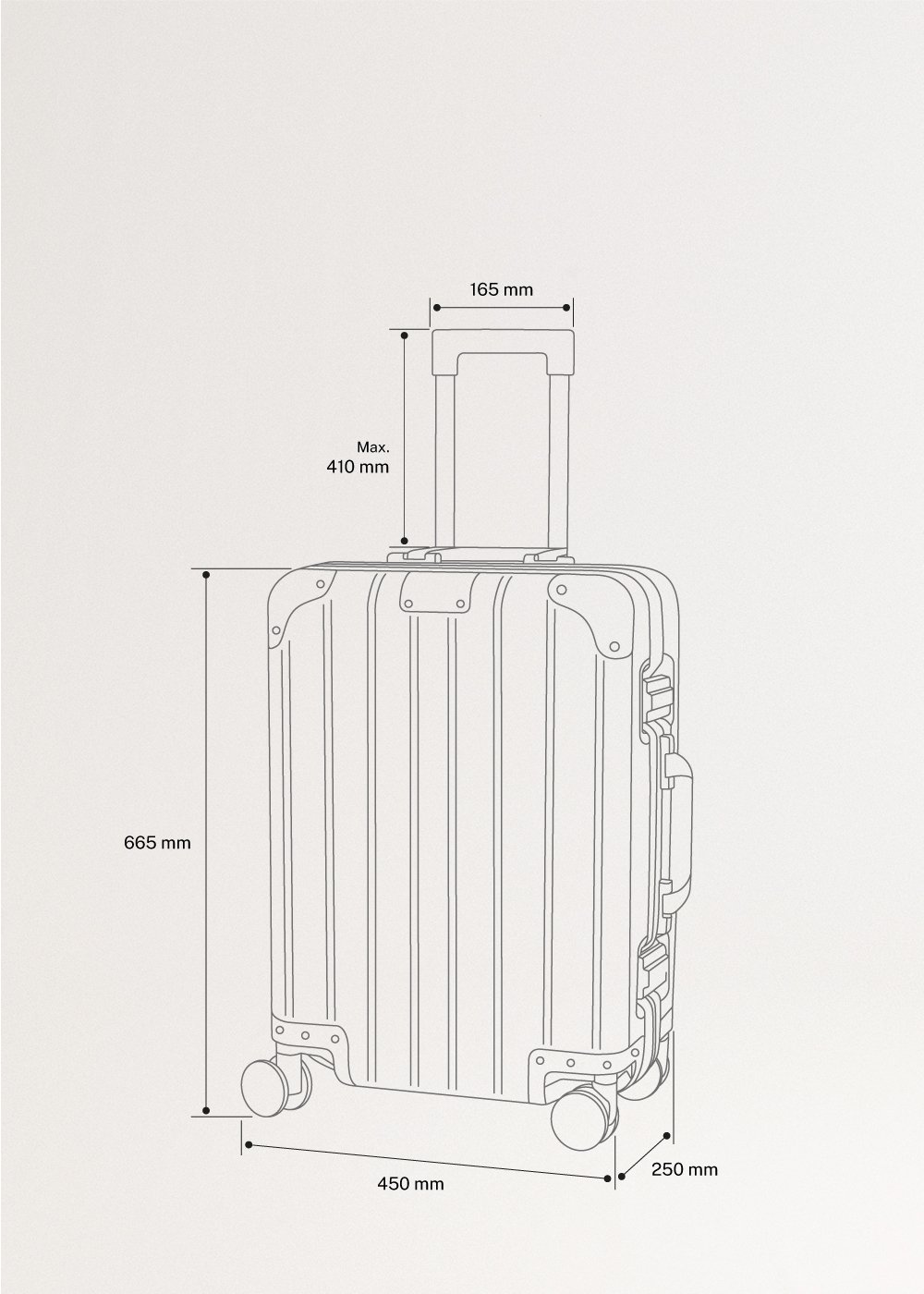 LUGGAGE ALUMINIUM - Harde aluminium koffer met TSA-slot en multidirectionele wielen, medidas foto vertical
