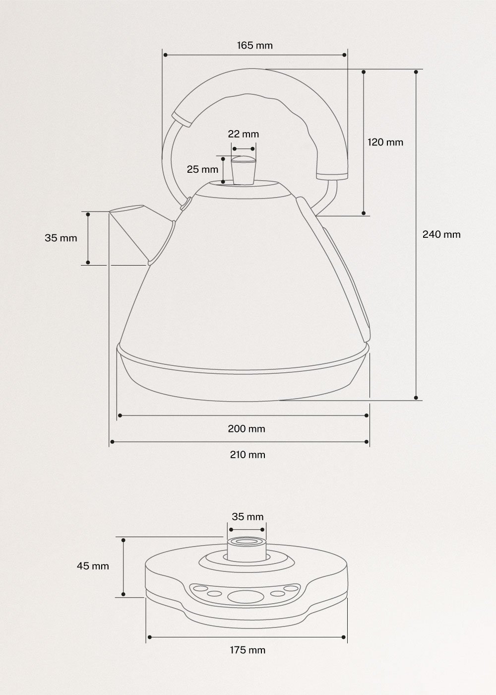 KETTLE RETRO PRO - Elektrische waterkoker 1 L met temperatuurregeling, medidas foto vertical