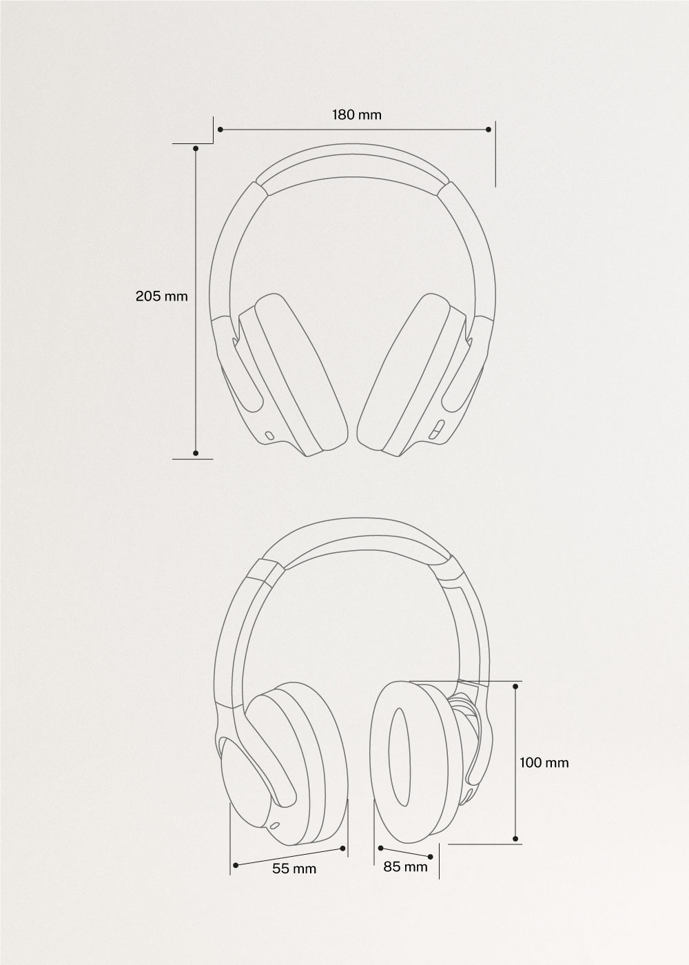 HEADPHONES ANC STUDIO - Draadloze over-ear koptelefoon met ruisonderdrukking, medidas foto vertical