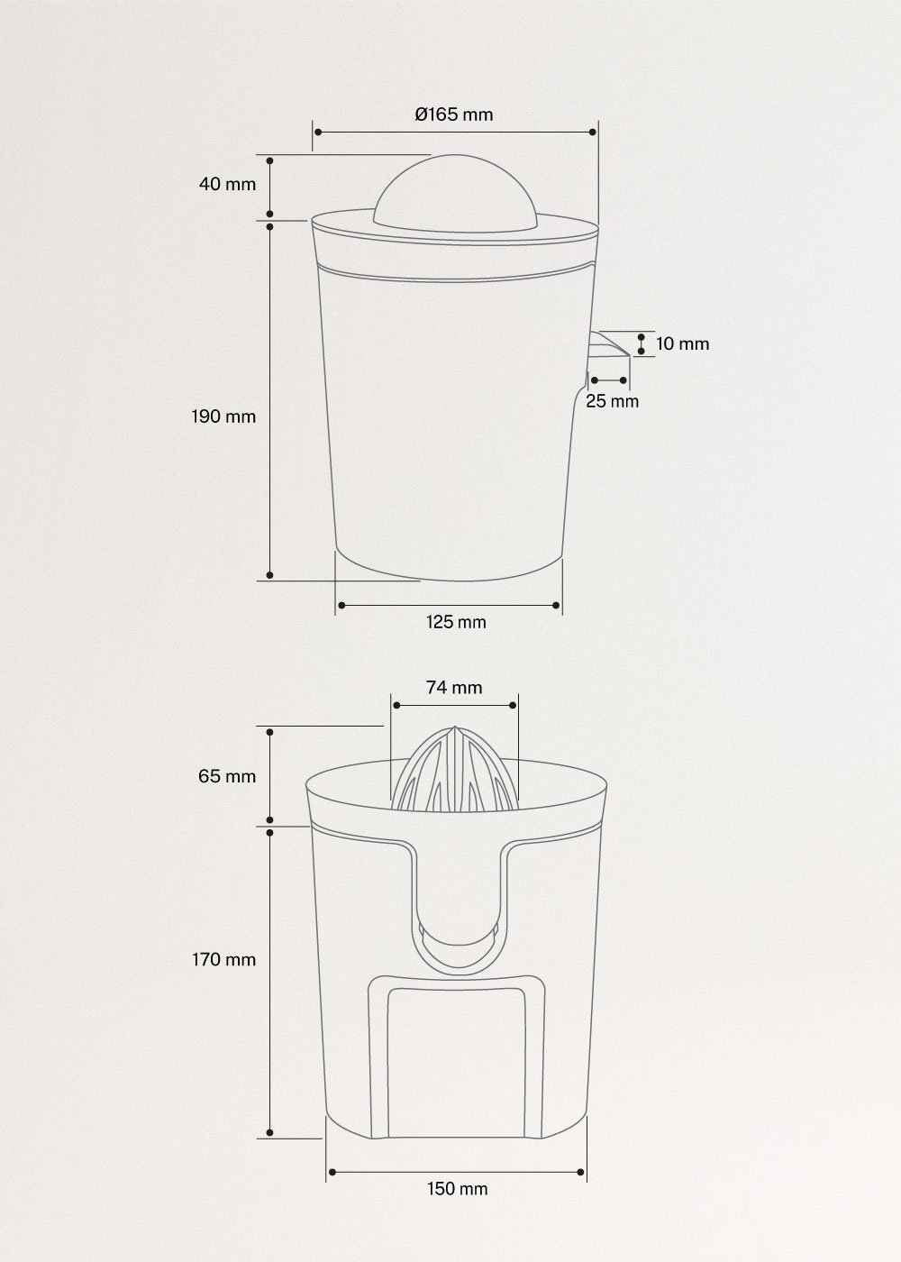 JUICER STUDIO - Elektrische citruspers 100W, medidas foto vertical
