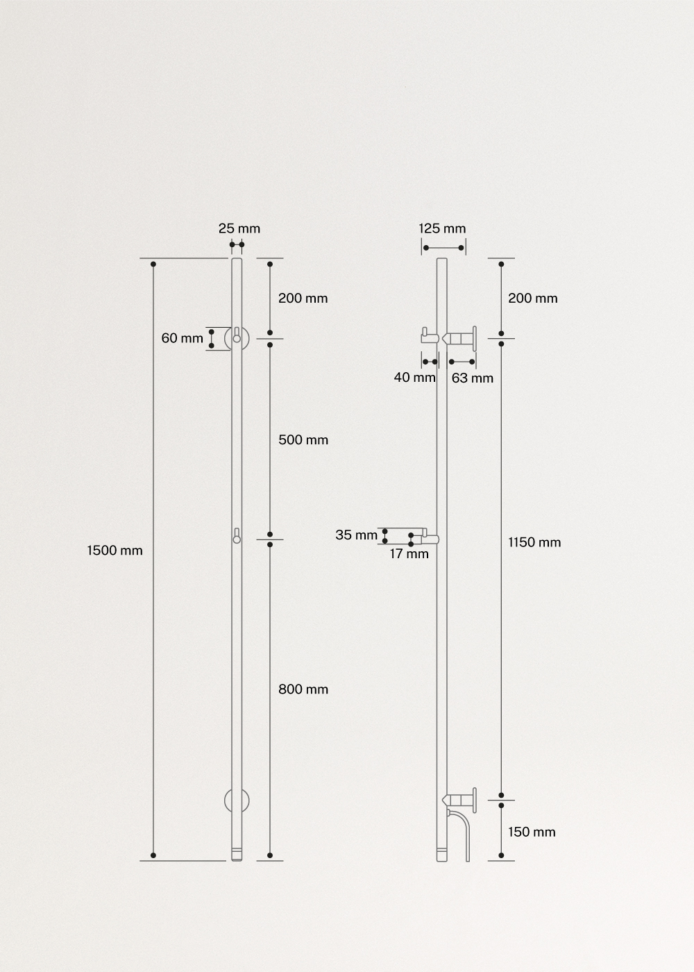 WARM TOWEL TUBE - Elektrische handdoekverwarmer 60W/120W, medidas foto vertical