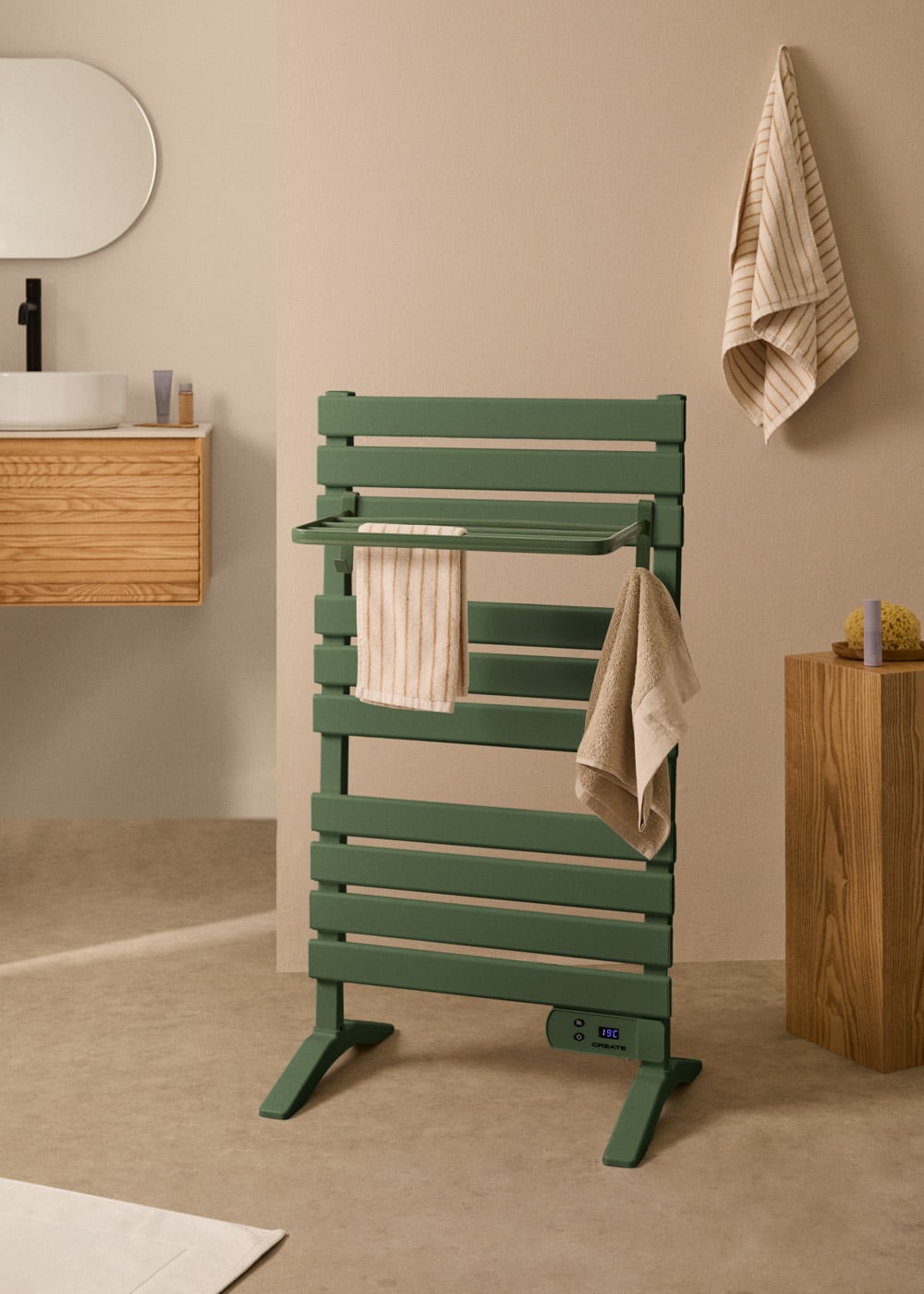 Thermostatisch verwarmd handdoekenrek, wandgemonteerde handdoekladder, elektrisch handdoekenrek, matzwarte handdoekverwarmer, instelbare temperatuur, energiebesparend-White Left