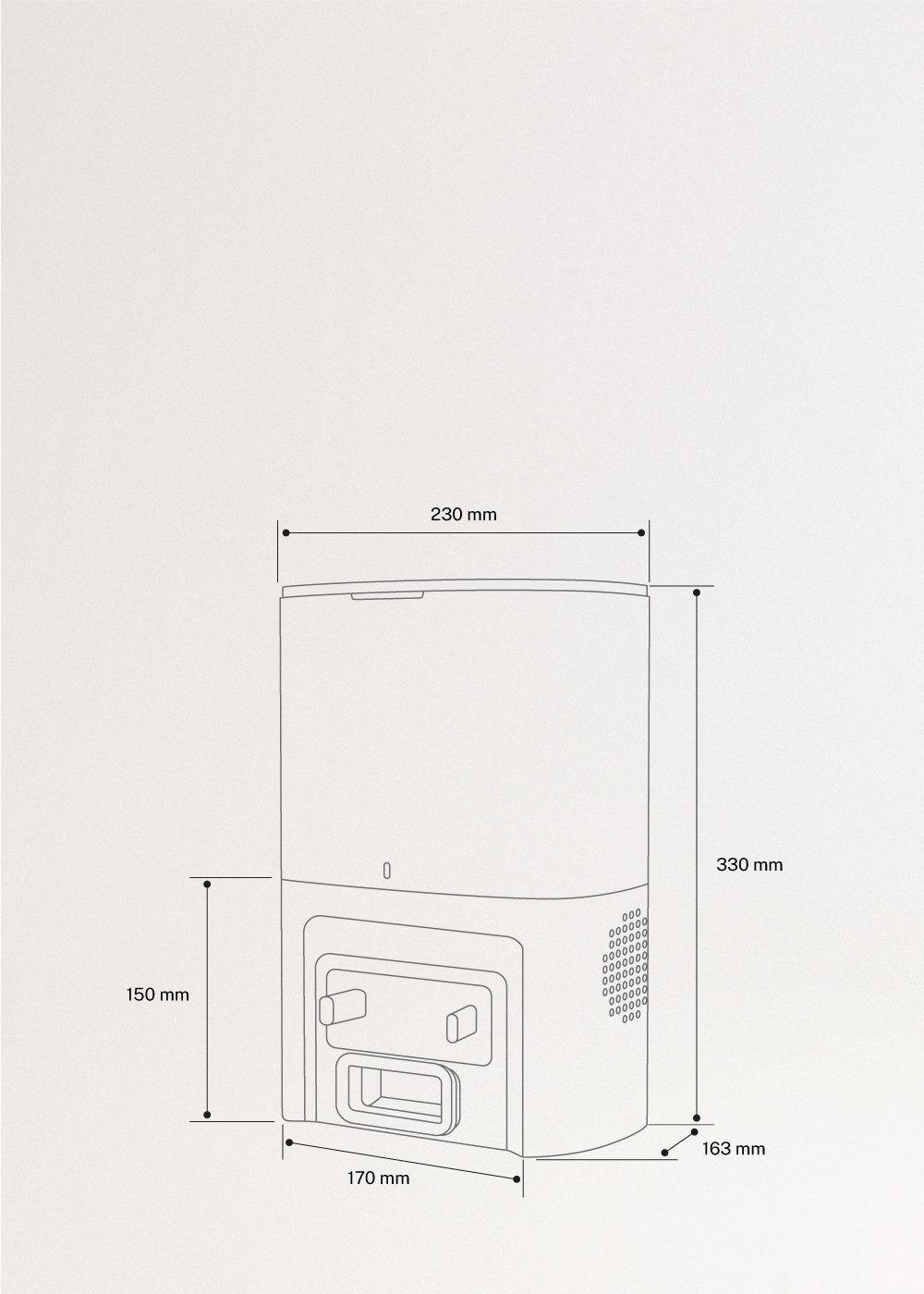 Zelfledigende laadbasis voor NETBOT LS50/LS80, medidas foto vertical