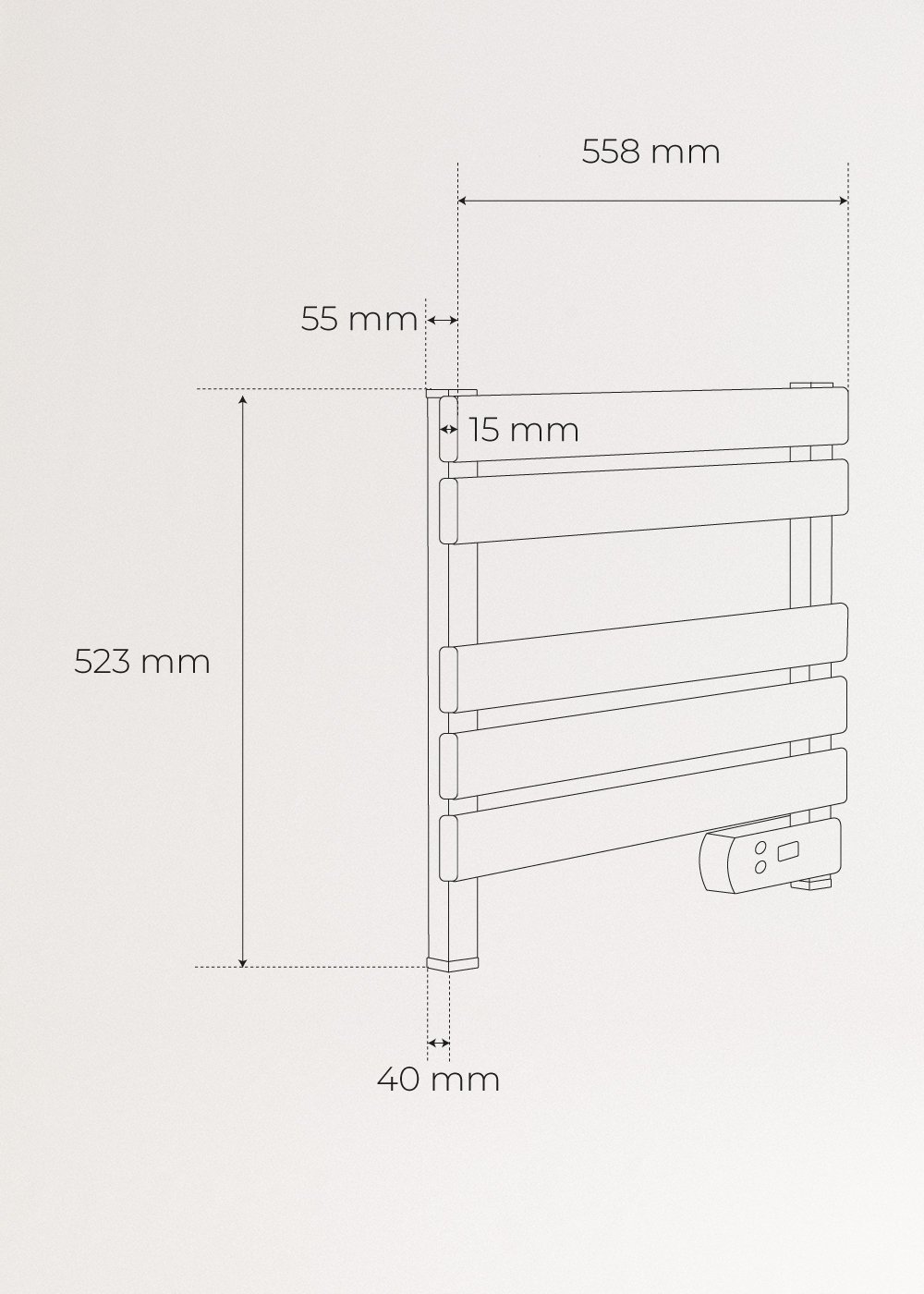 WARME HANDDOEK MINI - Staande of hangende elektrische handdoekhouder 150W, medidas foto vertical