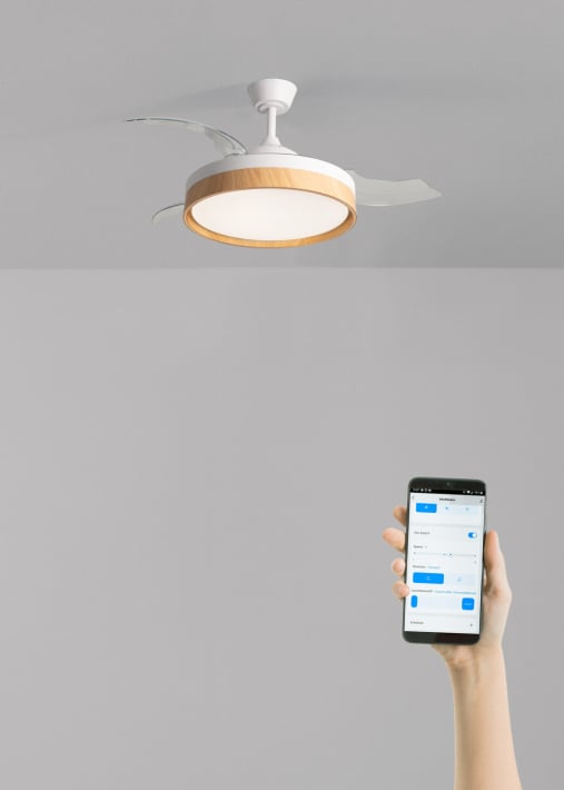 WIND CLEAR EDGE - Stille plafondventilator 40 W Ø107 cm met intrekbare bladen en LED-licht