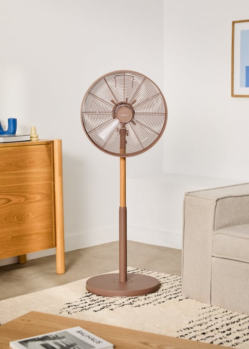 AIR STAND WOOD - Retro stijl 50 W draaiende staande ventilator