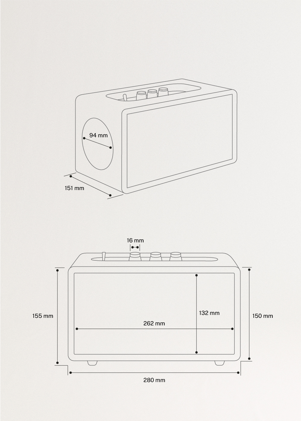 SPEAKER RETRO WOOD - Draagbare 55W luidspreker met Bluetooth, USB en AUX, medidas foto vertical