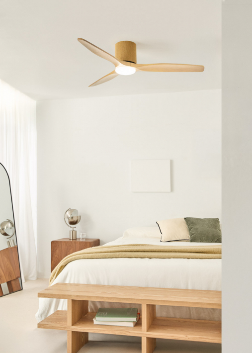 WIND CALM CUSTOM WOVEN - Stille plafondventilator 40W Ø132 cm van 100% hout met LED-verlichting