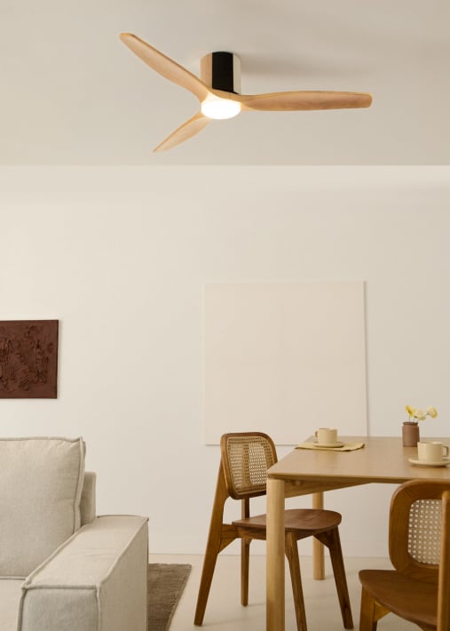 WIND CALM CUSTOM WOVEN - Stille plafondventilator 40W Ø132 cm van 100% hout met LED-verlichting