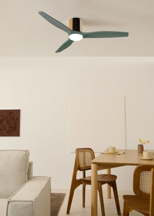 WIND CALM CUSTOM WOVEN - Stille plafondventilator 40W Ø132 cm van 100% hout met LED-verlichting