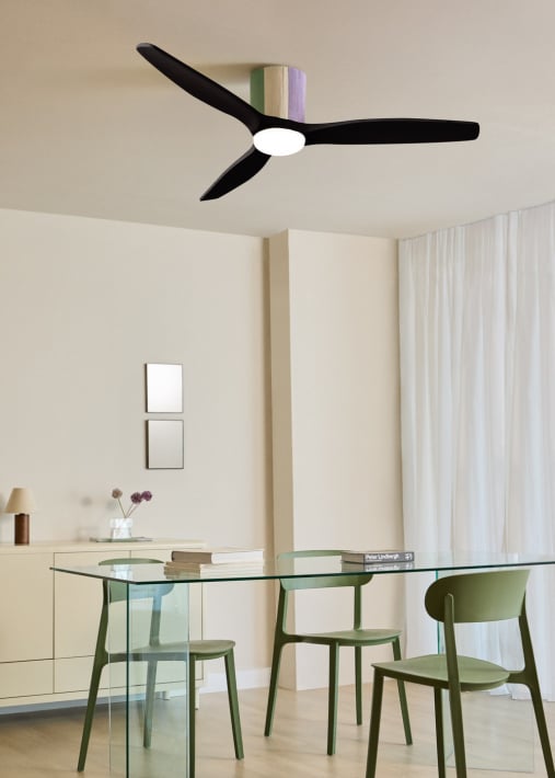 WIND CALM CUSTOM WOVEN - Stille plafondventilator 40W Ø132 cm van 100% hout met LED-verlichting