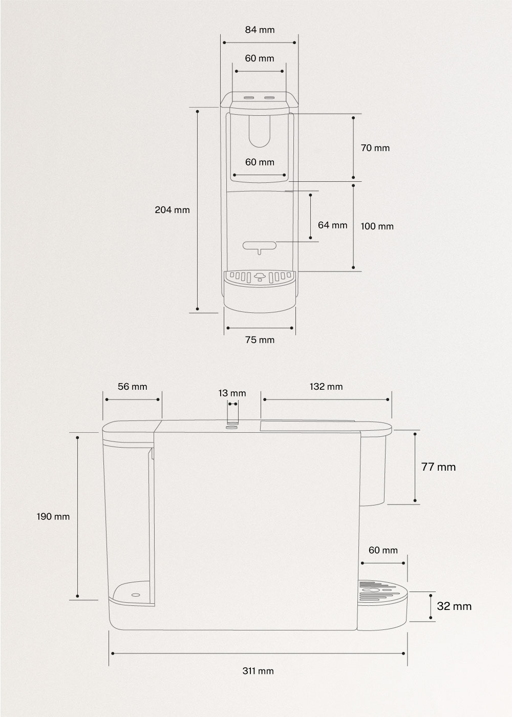 THERA EASY - Nespresso-capsule-espressomachine (20 bar) met opvangbak, medidas foto vertical