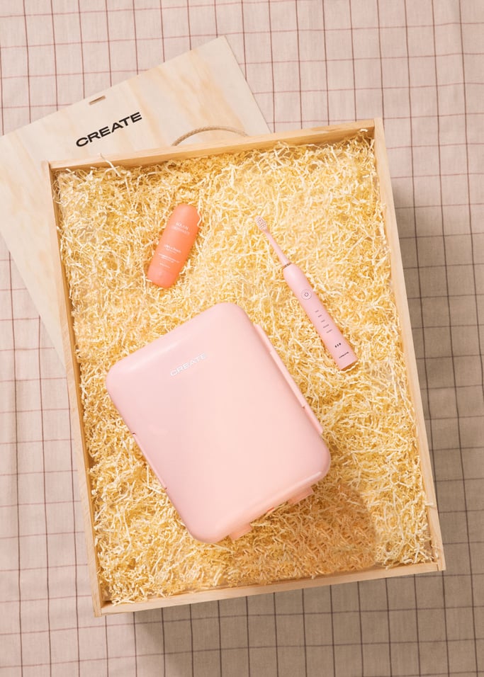 BEAUTY BOX - Cadeaupakket met draagbare minikoelkast + sonische gezichtsreinigingsborstel + Haan-tandpasta, afbeelding van de galerij 1