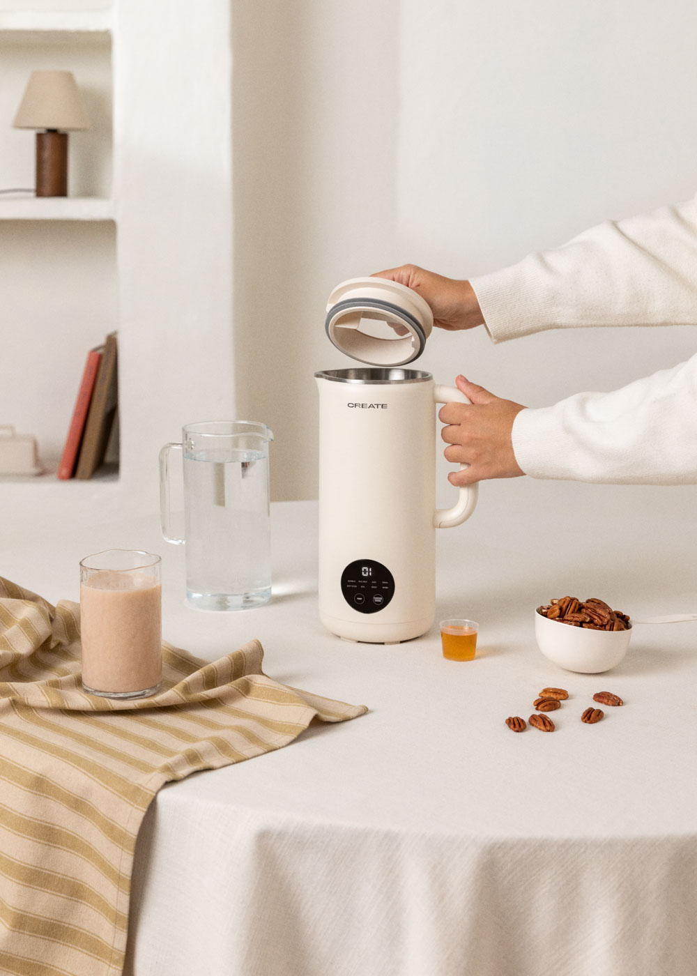 Create /Vegan melk maker/Multifunctionele machine voor plantaardige melk, gebroken wit, programmeerbaar tot 12 uur, 6 automatische programma's, 800 ml, 2-in-1, zonder klonten, 600 W