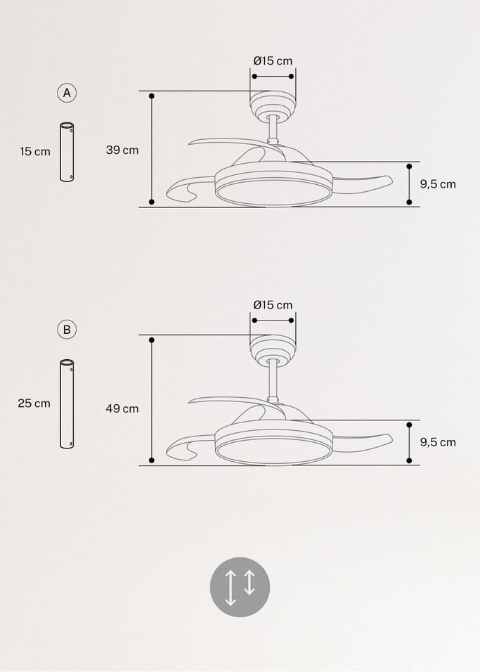 WIND CLEAR - Plafondventilator 40W stille intrekbare bladen met LED verlichting diverse maten
, afbeelding van de galerij 10