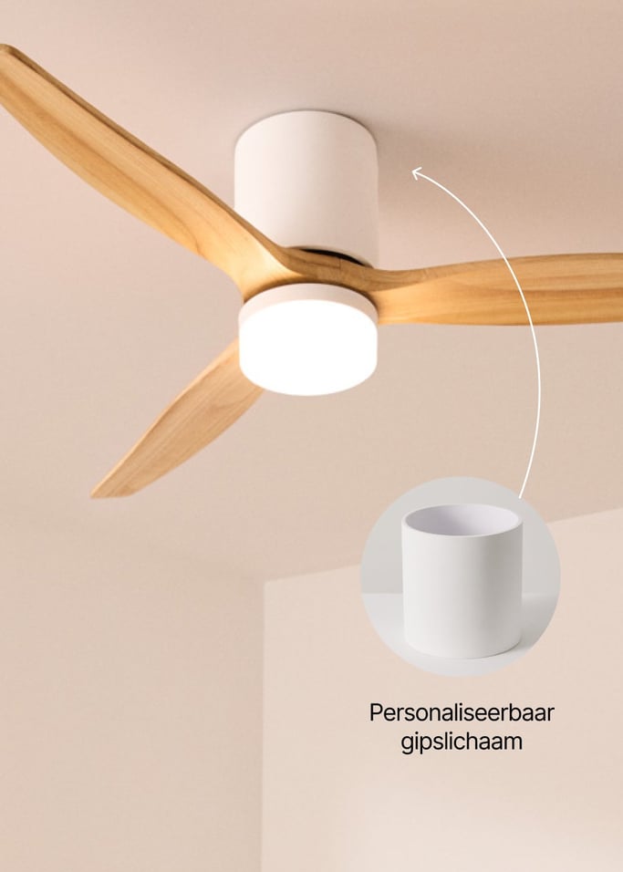 WIND CALM CONCRETE - Stille plafondventilator 40W Ø132cm 100% hout met aanpasbare gipsen behuizing, afbeelding van de galerij 1