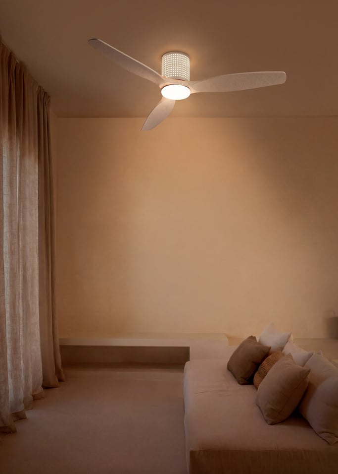 WIND CALM CUSTOM RATTAN - Plafondventilator 40W stil Ø132 cm met LED verlichting in behuizing en lamp, afbeelding van de galerij 1